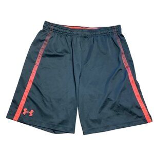 Under Armour Men Large HeatGear Athletic Basketball Shorts Black Red Tech Mesh